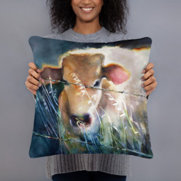 Cow Grazing on Grass In The Field - Pillow